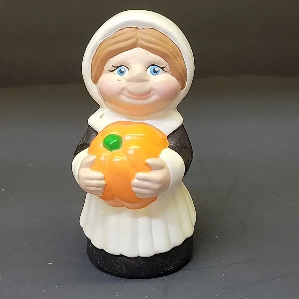 Thanksgiving Pilgrim Couple,Horn Of Plenty, Hand Painted Ceramic Vintage‎ (1)